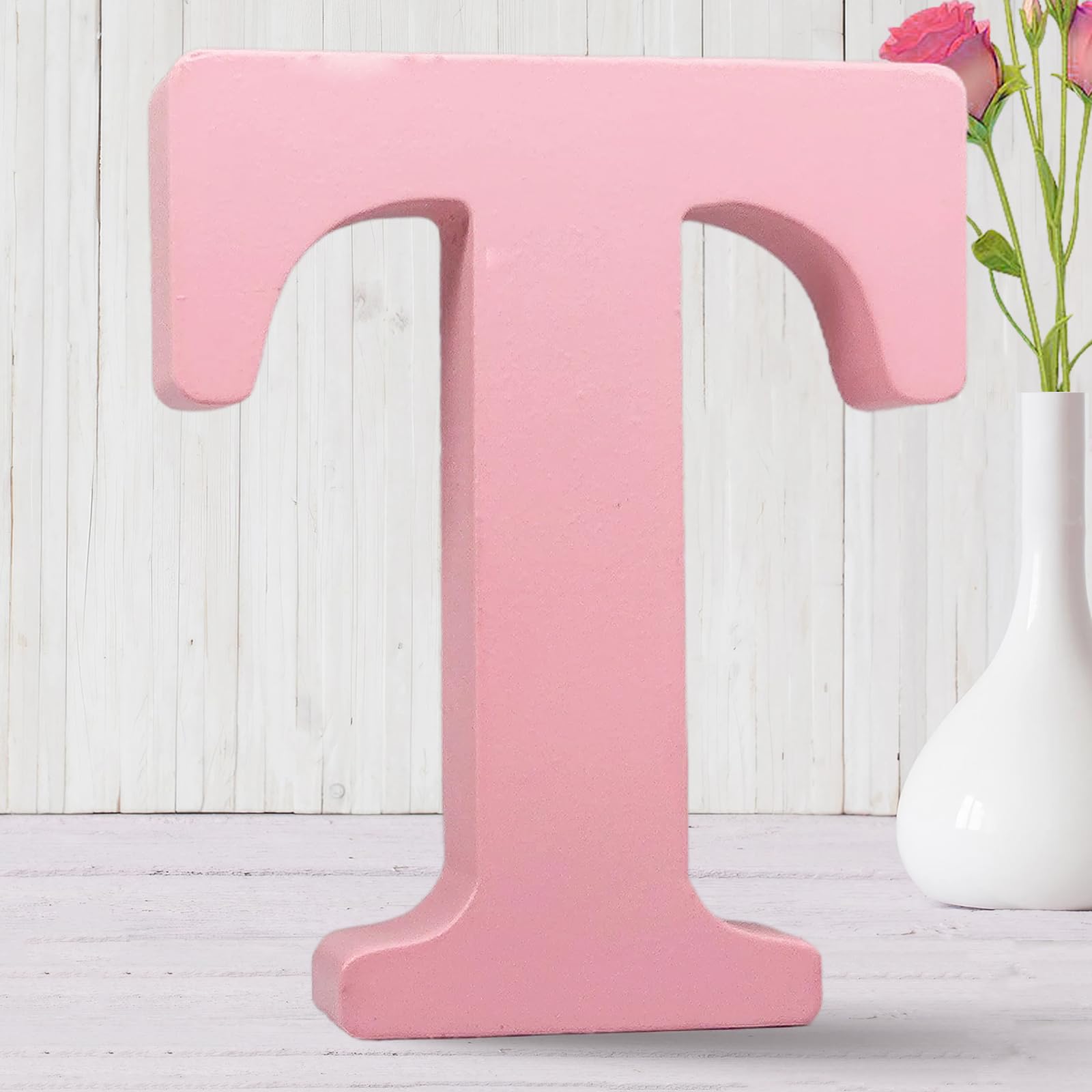 AOCEAN 8 Inch Pink Wood Letters Unfinished Wood Letters for Wall Decor Decorative Standing Letters Slices Sign Board Decoration for Craft Home Party Projects (T)