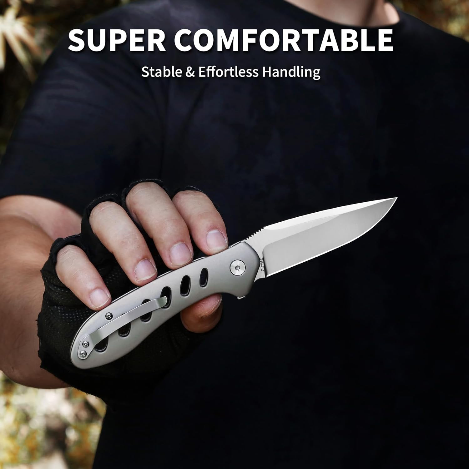 Small EDC Pocket Knife for Men & Women - 3" Drop Point D2 Blade, Titanium Handle with Button Lock & Pocket Clip | Small Slim Cool Folding Knife for Daily Carry, Camping Hiking & Outdoor Use TA-03