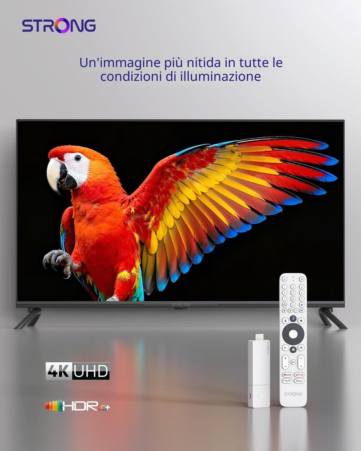 STRONG LEAP-AIR TV Stick 4K UHD, Android 11, Wi-Fi, Assistente Vocale Google, HDR10+, Dolby Audio, Netflix, Prime Video, YouTube (Bianco)