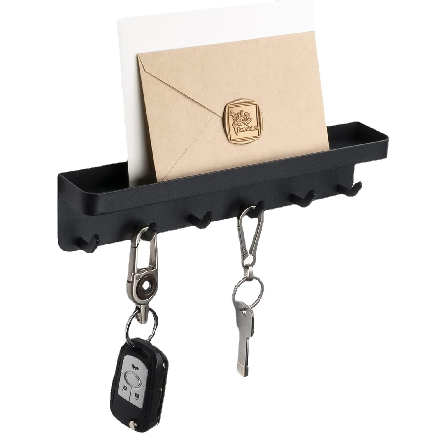 NSCMQSL Key Holder for Wall, Decorative Key and Mail Organizer Wall Mount Hanging Key Rack for Enterway Decor and Kitchen and with 6 Sturdy Key Hooks (Black)