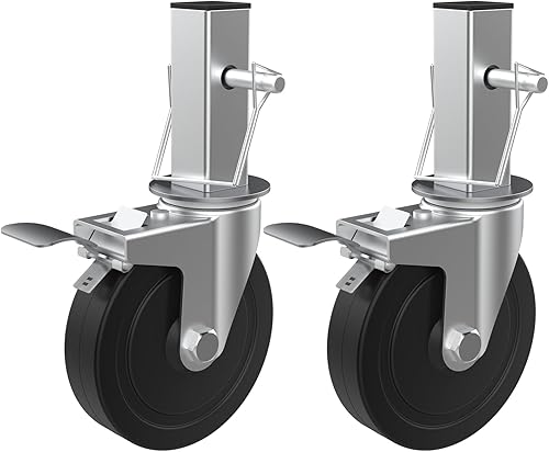 Ruedas de andamio de 5 pulgadas, juego de 2 ruedas de andamio de panadería resistentes con frenos de bloqueo duales, ruedas de goma cuadradas de