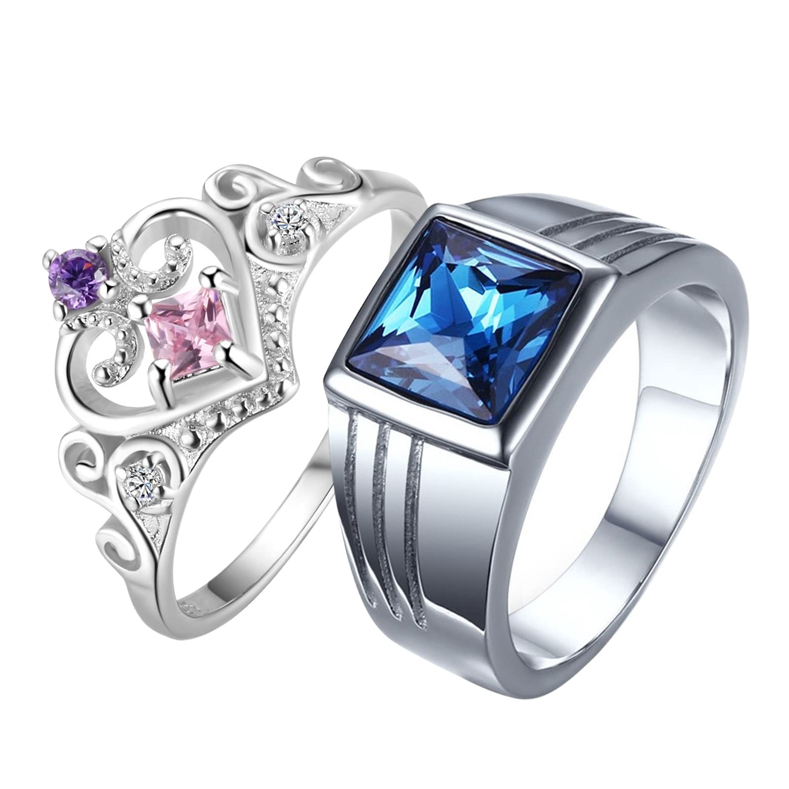 AmDxD Anillo de plata 925 para mujer, acero inoxidable, alianza para hombre, 0 0 cuadrados, corazón, W51.5 & M64, plata 925 Acero inoxidable, circonita cúbica