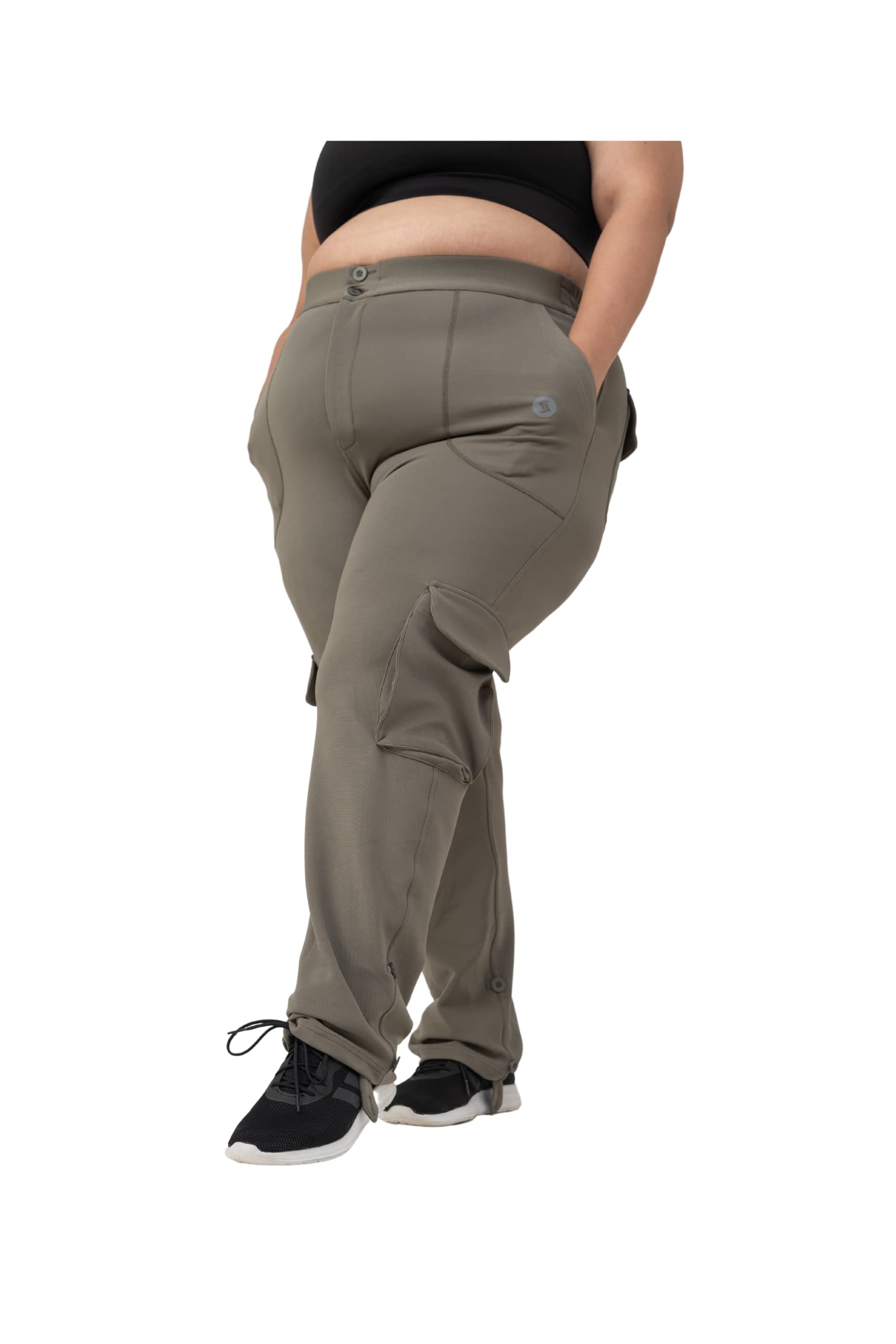 Spirit Animal Plus Size Cargo Pants for Women, Black | High Waist Cargo Pants with 6 Pockets| Baggy Cargo Pants for Women | Loose Fit | Adjustable Length Cargos | 4 Way Stretchable Cargo Pants