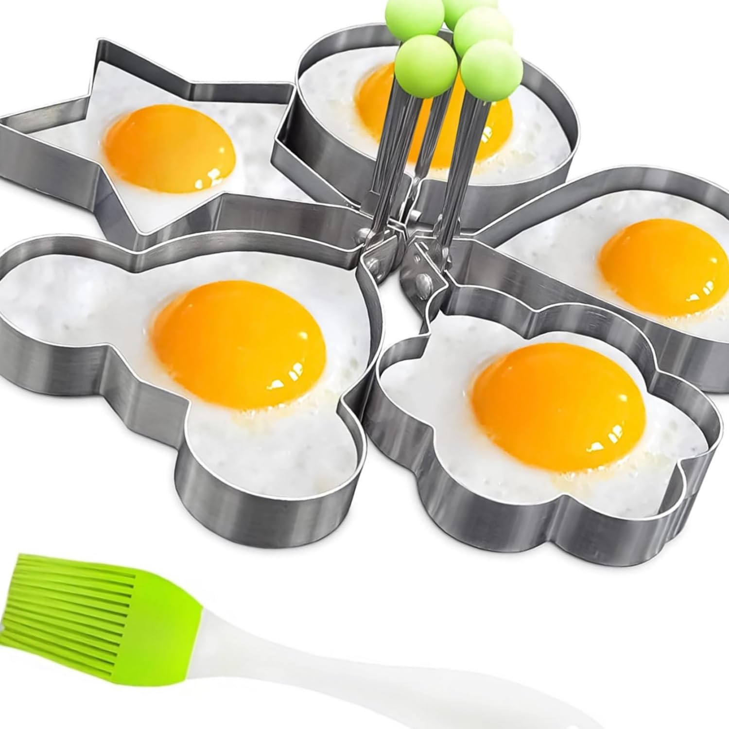 Anillos para panqueques de huevo, 5 moldes de huevo frito en estrella, redondos, corazón de diferentes formas, herramientas de cocina de acero inoxidable, accesorios de cocina, anillos de artilugio, 4