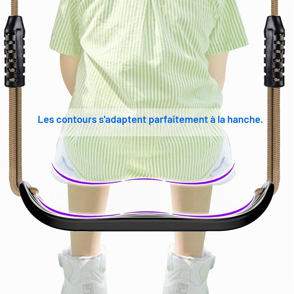 SELEWARE Siège de Balançoire en Plastique, Balançoire Antidérapante avec cCorde Réglable et 2 Mousquetons, Accessoire pour Balançoire d'aire de Jeux pour Enfants, Noir