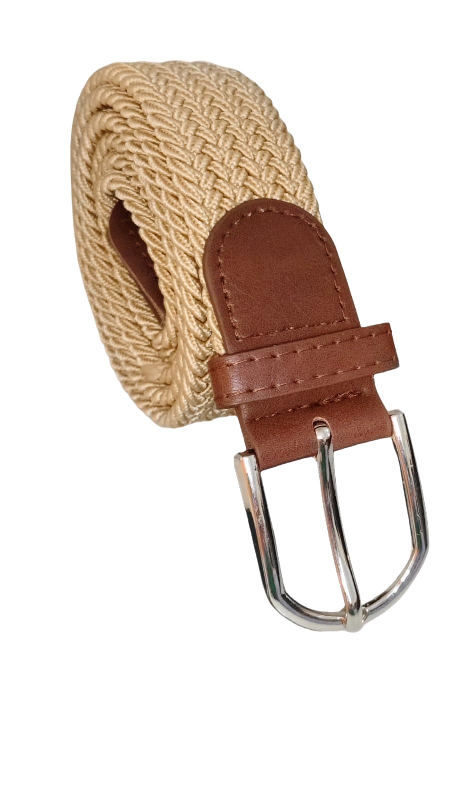 Simpl Living Canvas Elastic Braided Woven Stretch Fabric Casual Belt For Men And Women (Beige 01, Fits upto 40" waist)