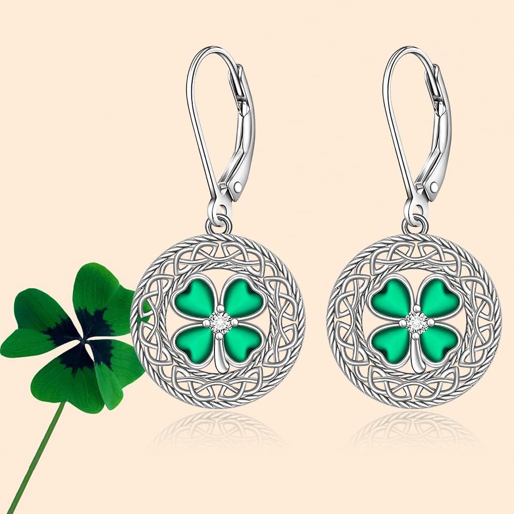 St Patricks Day Accessories Clover Earrings For Women Sterling Silver Shamrock Earrings Celtic Knot Dangle Jewelry Valentine Mothers Day Irish Shamrock Gifts - Image 2