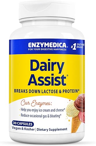 Enzymedica DairyAssist soporte enzimático para el alivio digestivo de la intolerancia a la lactosa 30 cápsulas
