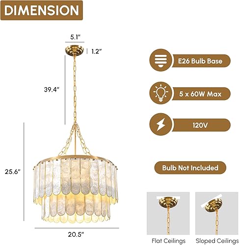 Miniatura 2 de 5-Light Chandelier Shell 2 Tiered Faceted Gold Chandeliers for Dining Room Modern Pendant Lighting