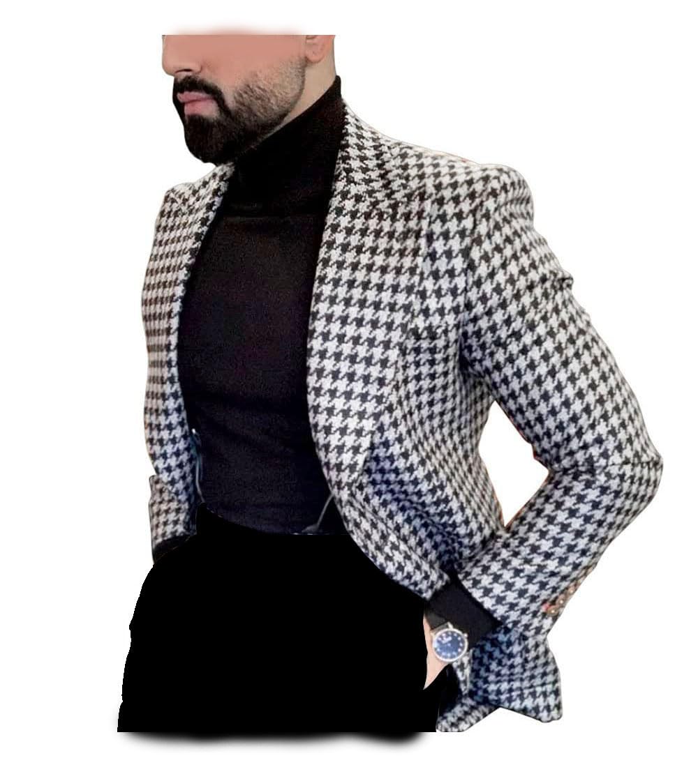 Mens Black And White Tuxedo Houndstooth Prom Suit - Groom Tuxedos main image 0