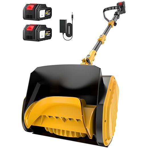 Electric Snow Shovel, 21000RPM Cordless Snow Blower, 13" Snow Blower with 2 Powered 24V Batteries, Lightweight for Easy Snow Removal on Steps,Patio,Driveway,Home,Yellow