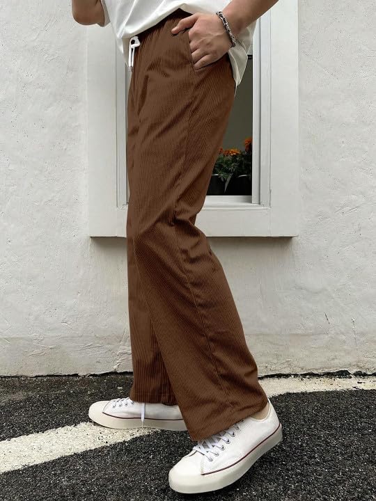 Image of Men's Comfortable Corduroy Pants | Relaxed Fit Stretch Waist Trousers for Everyday Wear Cream