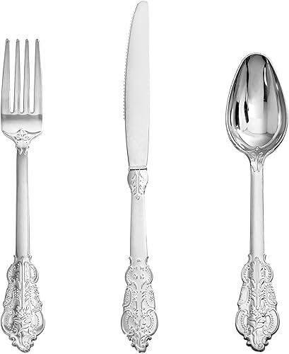 Miniatura 18 de Supernal 360 piezas de cubiertos de plástico dorado resistentes desechables. Juego de cubiertos dorados incluye 120 tenedores, 120 cuchillos, 120