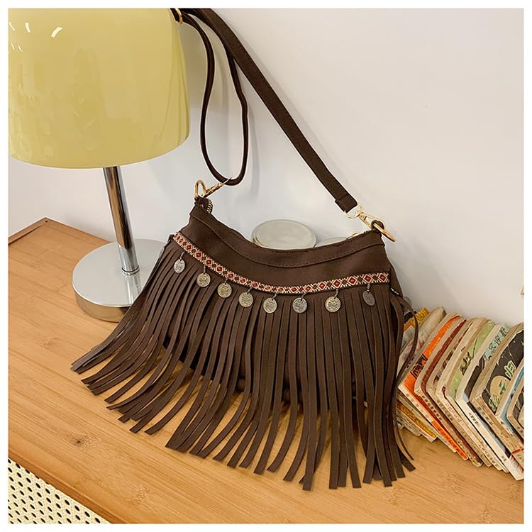 Boho Tassel Crossbody Bag Purse(Western Design) – Retro Studded Shoulder Purse Ethnic Lightweight Y2k Handbag3