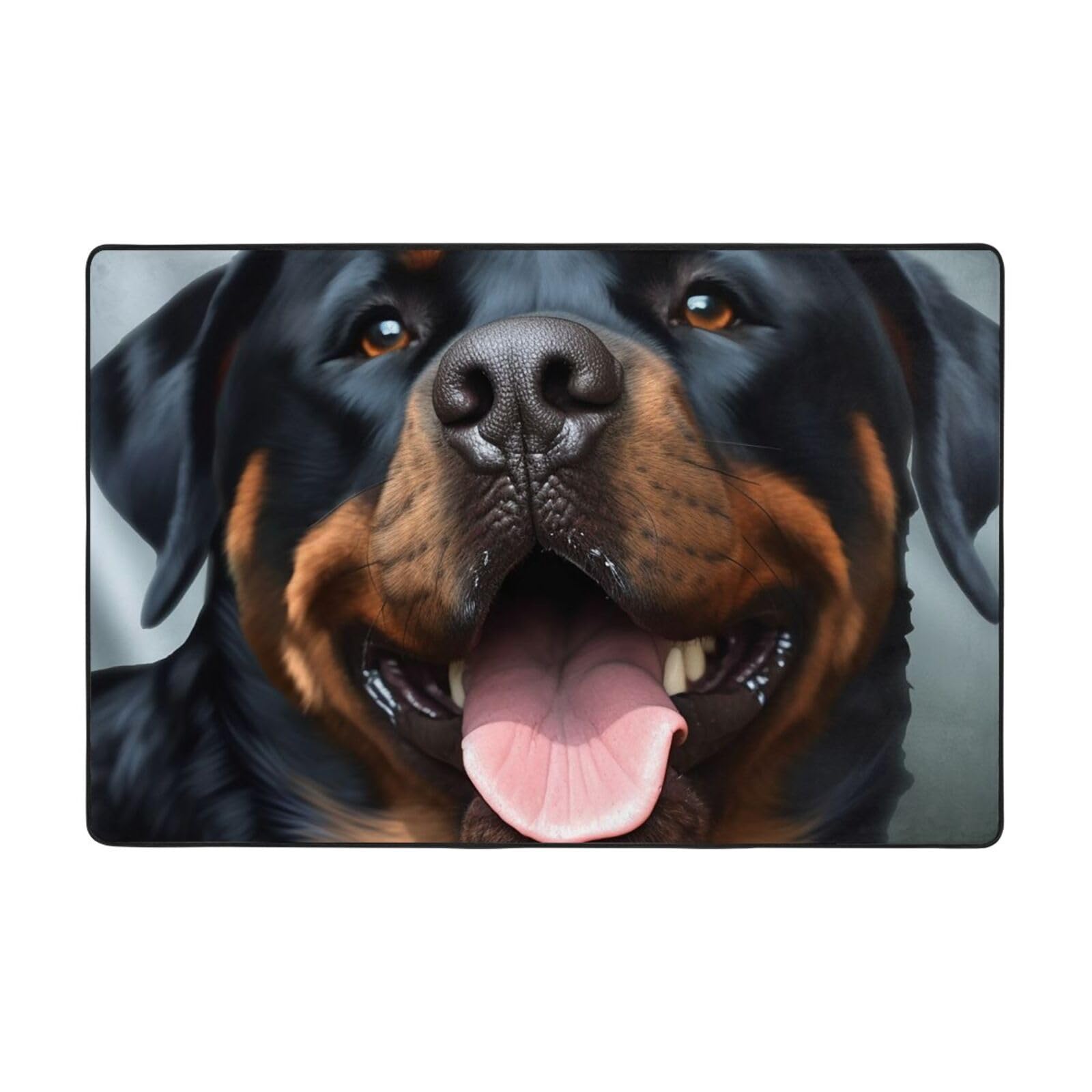 Tapis moderne en peluche courte 183 x 122 cm imprimé Rottweiler doux