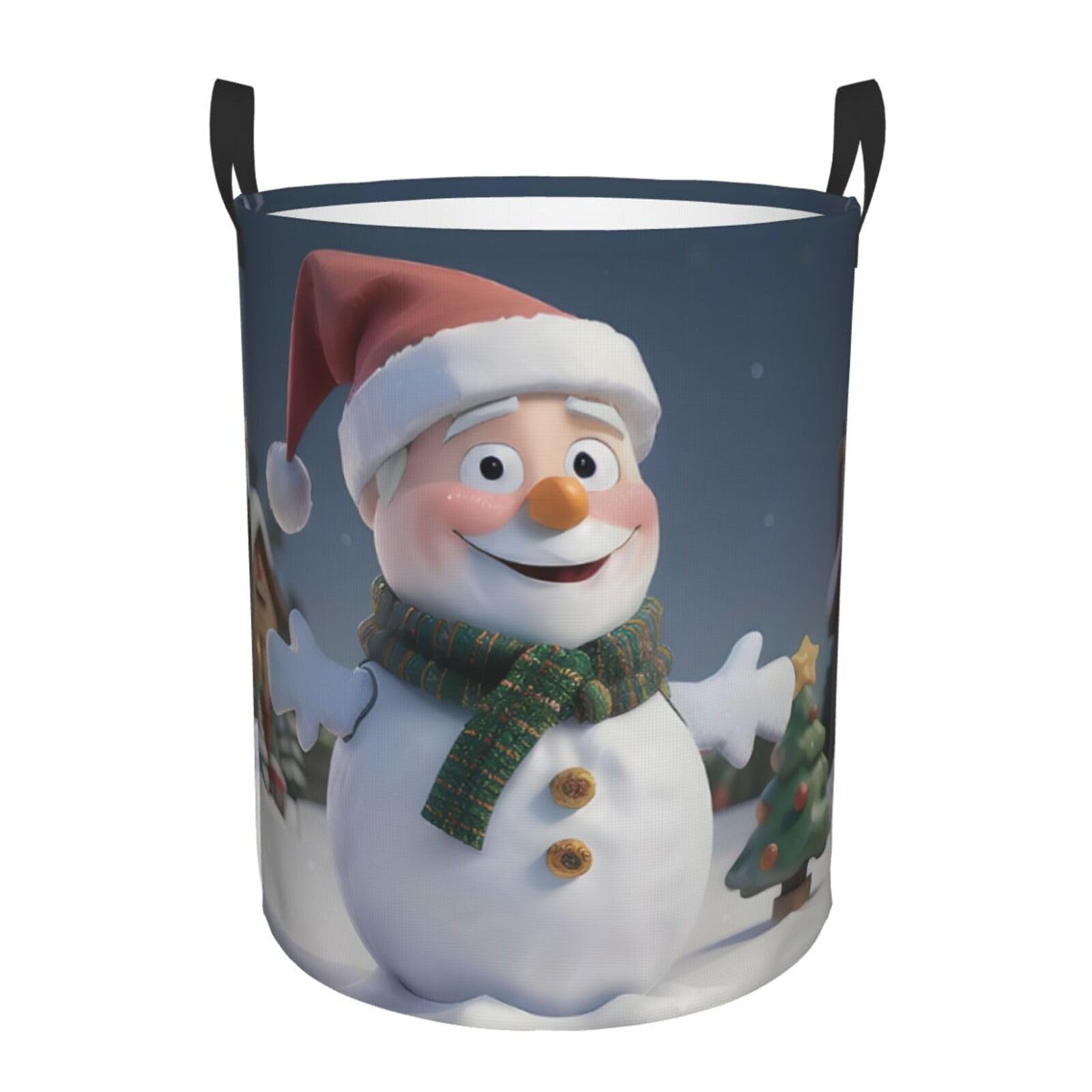 S Collapsible Laundry Hamper Round Christmas Santa Snowman Print Storage