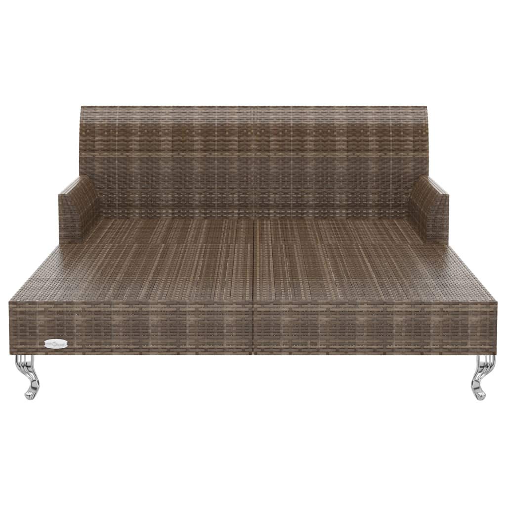 Tumbona para 2 personas de polirratán marrón con cojines, 200 x 132 cm, cama de jardín con mesas auxiliares, cama de exterior para terraza, piscina y balcón, isla de relax para tomar el sol y
