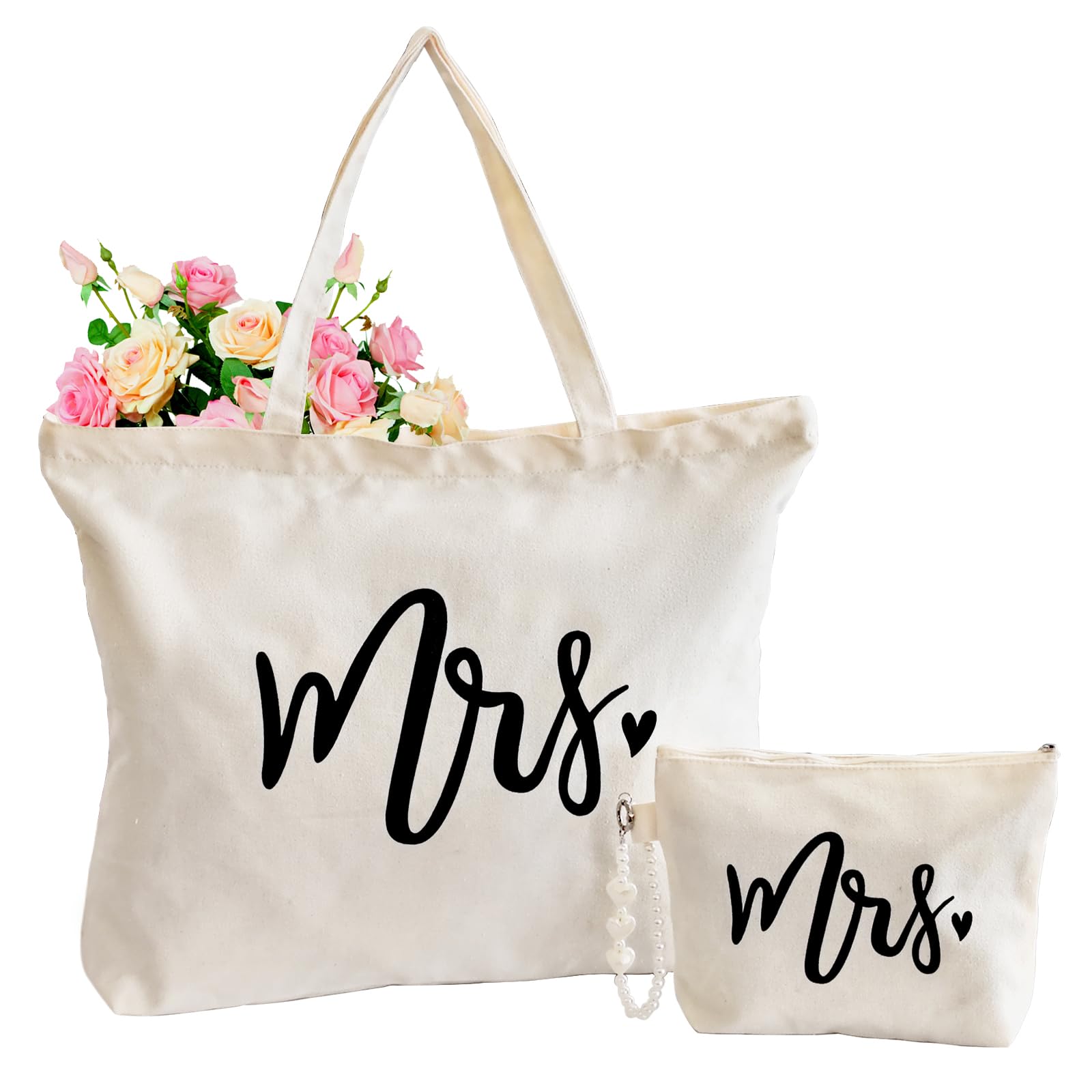 Lutto Canvas Bag with Zip Pocke - Wedding Engagement Bachelorette Birthday Mothers Day Gifts for Women