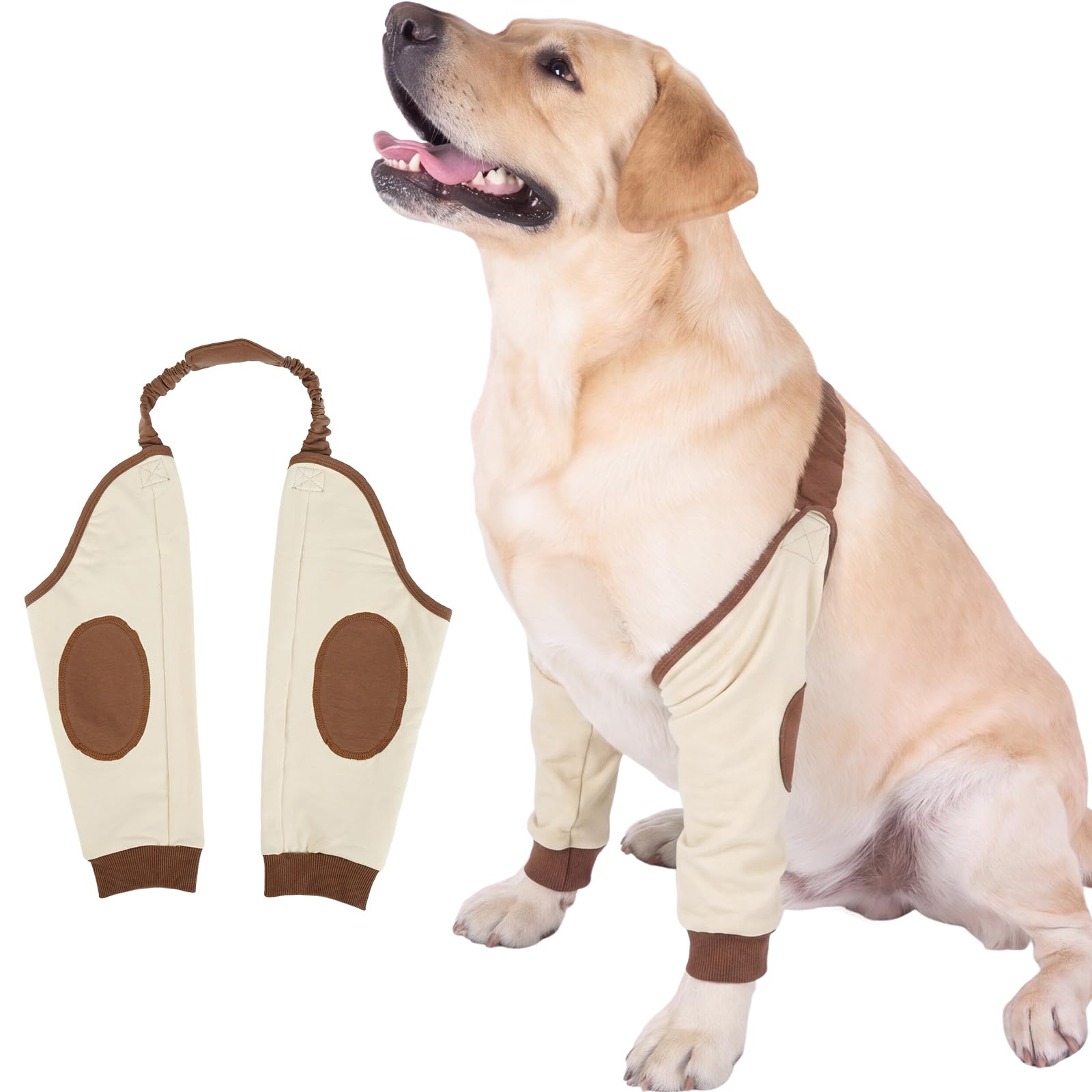 Ellenbogenbandage Hund Ellbogenschoner für Hunde Vorderbein Bandage Schulterverstellbar Ärmel Vorderbein Verdickte Ellenbogenpolster Arthrose Wundschutz Große Hunde Braun 3XL