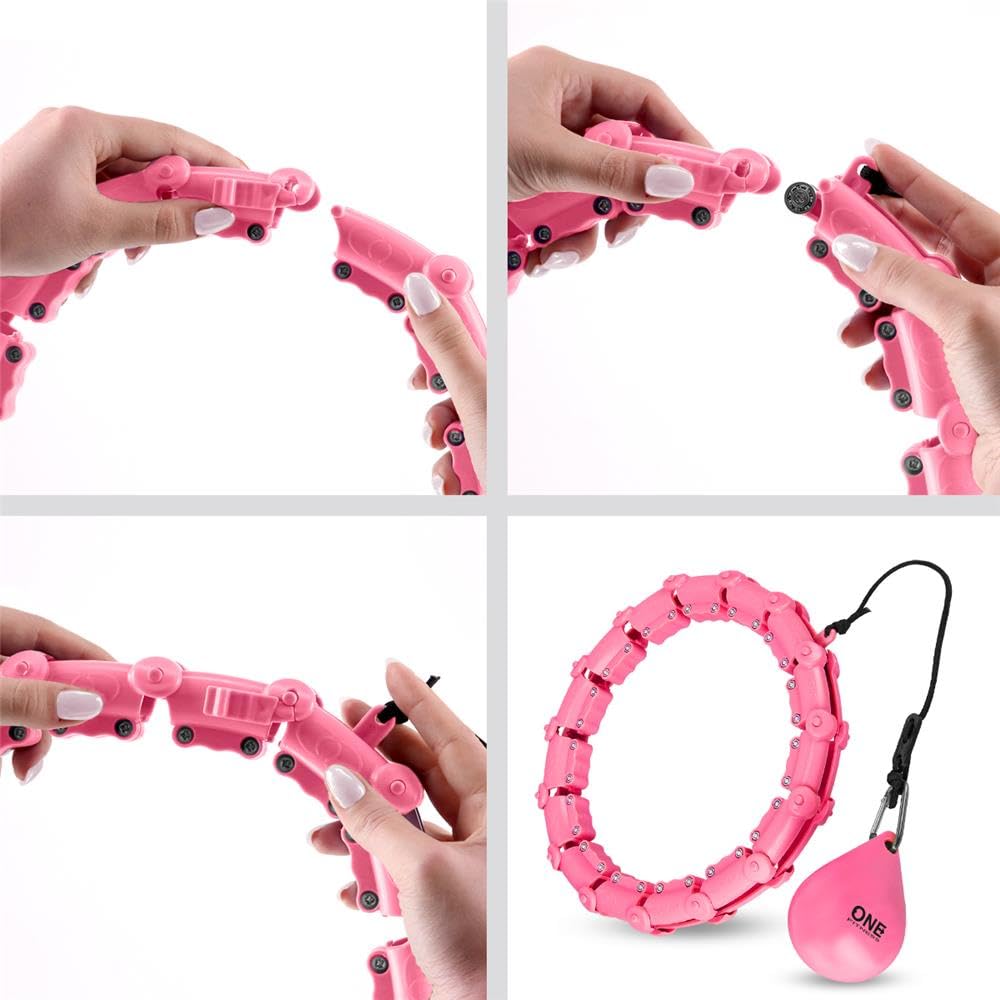 OHA02 Smart Hula Hoop mit Gewicht – Verstellbarer Fitness Reifen 60–118 cm Taille, Massage Noppen, Schwerkraftball, Bauchtrainer für Home Workout, Rosa