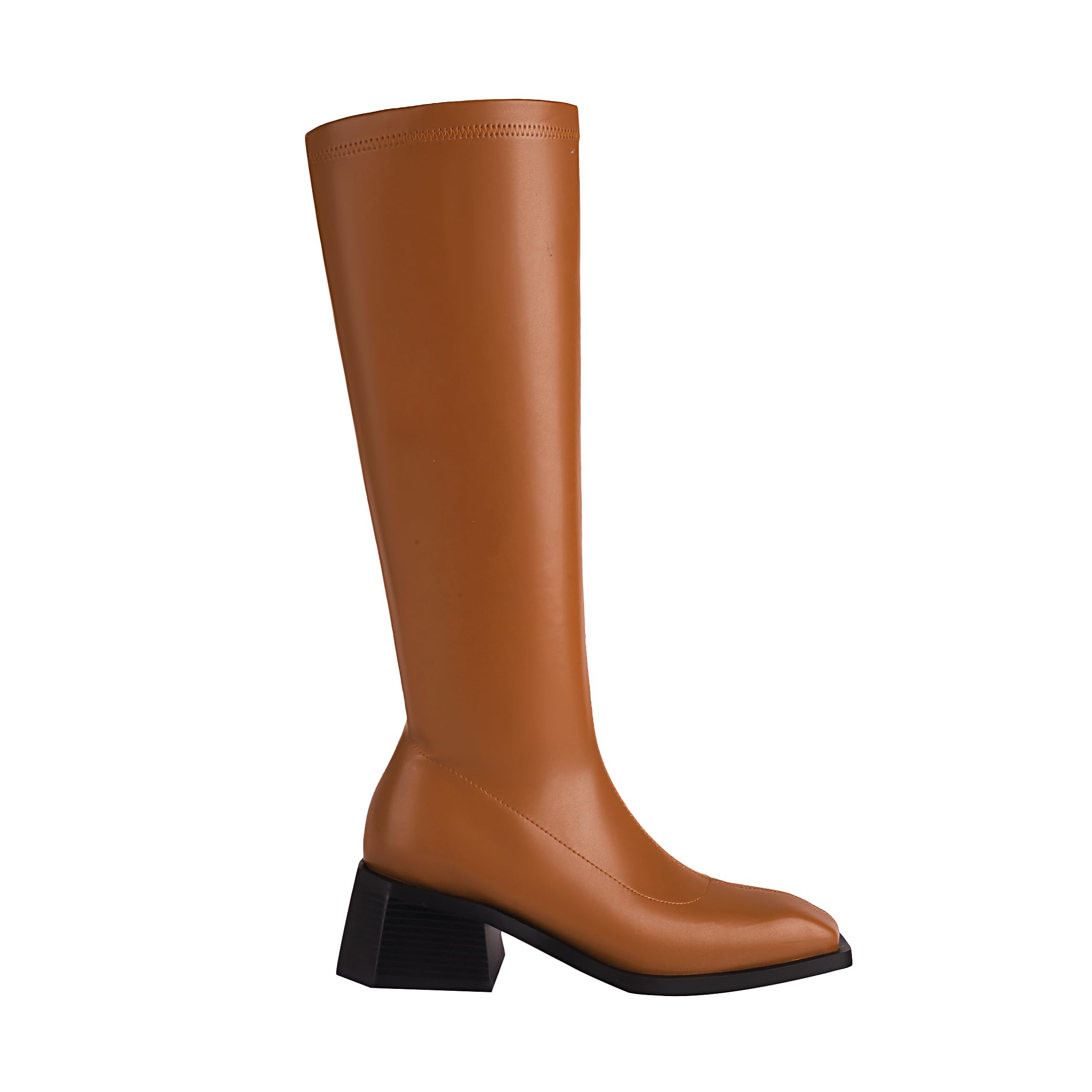 vivianly Women's Fashion Knee High Boots Chunky Block Heel Square Toe Zipper Long Boot