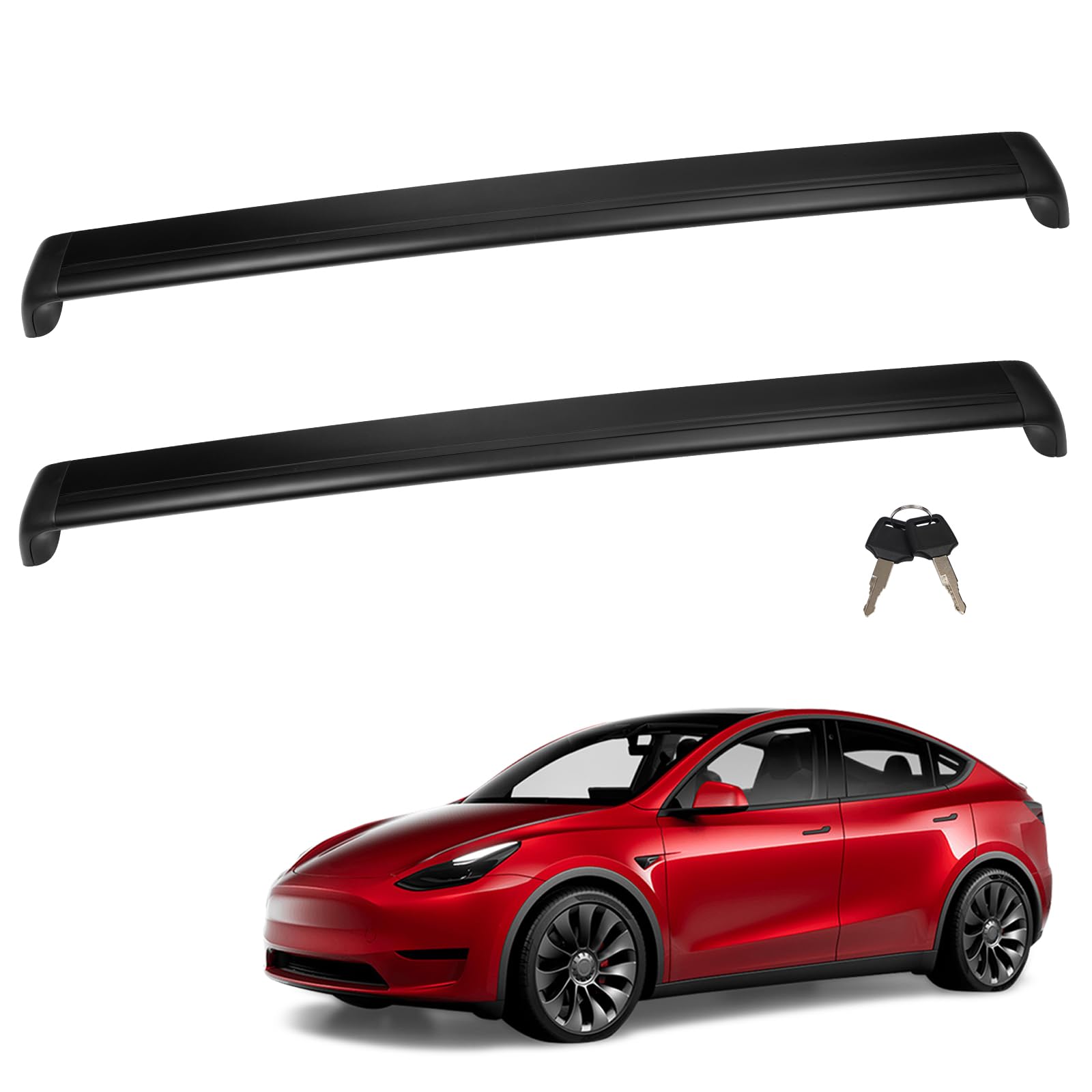 Noiseless Lockable Roof Rack Cross Bar Compatible with Tesla Model Y 2020 2021 2022 2023 Heavy Duty Roof Rack Accessories for Rooftop Luggage Canoe Kayak Bike Aluminum
