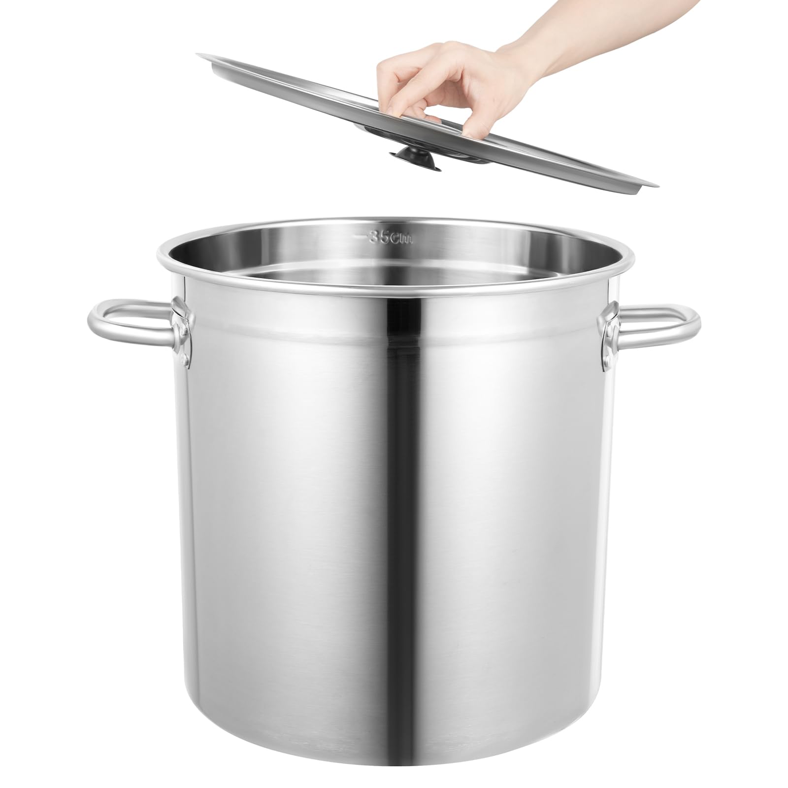 Marmite Traiteur en Acier Inoxydable 35L, Marmite Traiteur avec Couvercle, Trou Vapeur, Poignées Métal - Tous Feux dont Induction - Triple Fond Diffuseur, Argenté Epaisseur 3cm