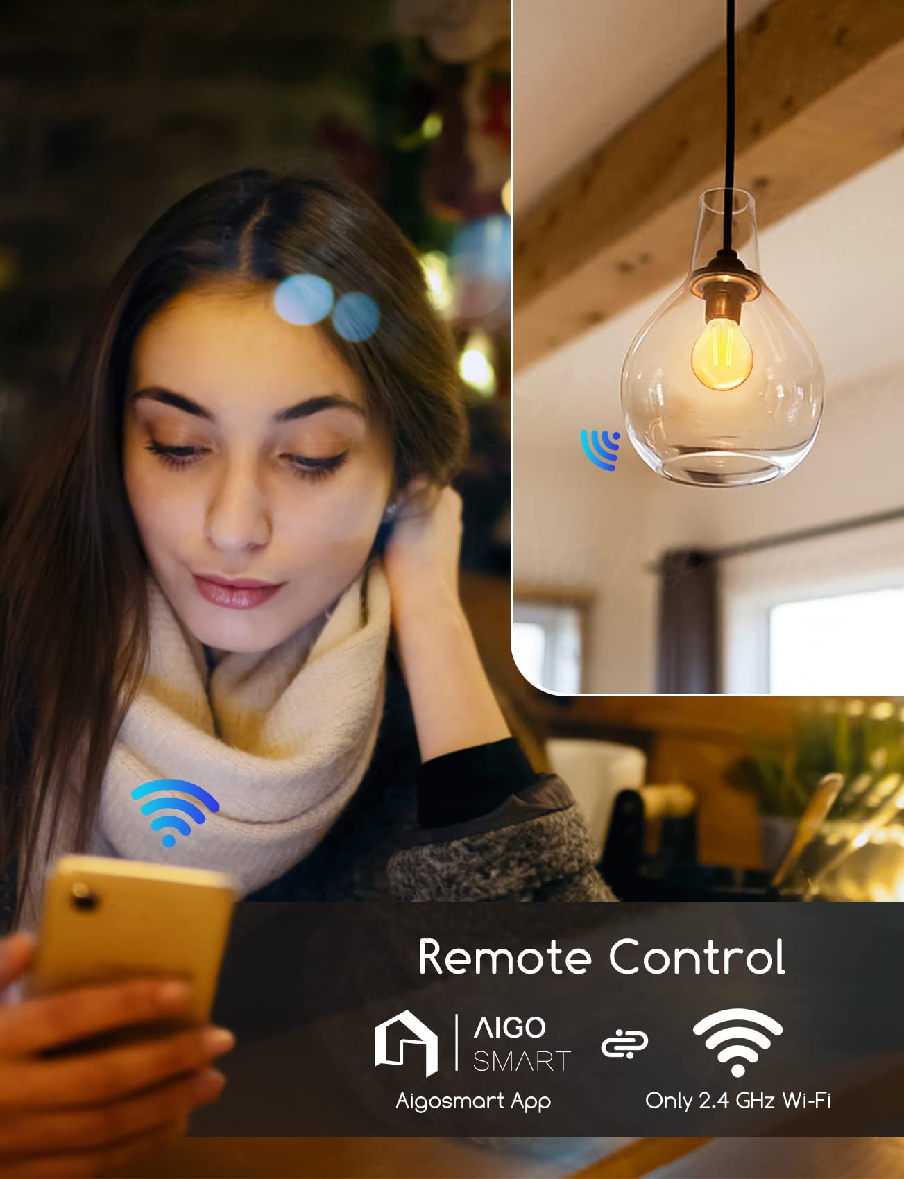 Aigostar Ampoule Connectée Alexa, Ampoule LED E14 Edison, G45, Ambre, 4.5W 470LM, Blanc Chaud Dimmable 2700K -6500K, Compatible Alexa et Google Home, 2 Unités