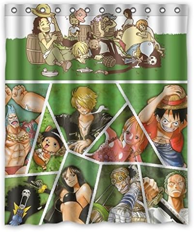 One Piece Straw Hat Pirate Group Members,White Green Shower Curtain,60"(w) x 72"(h)