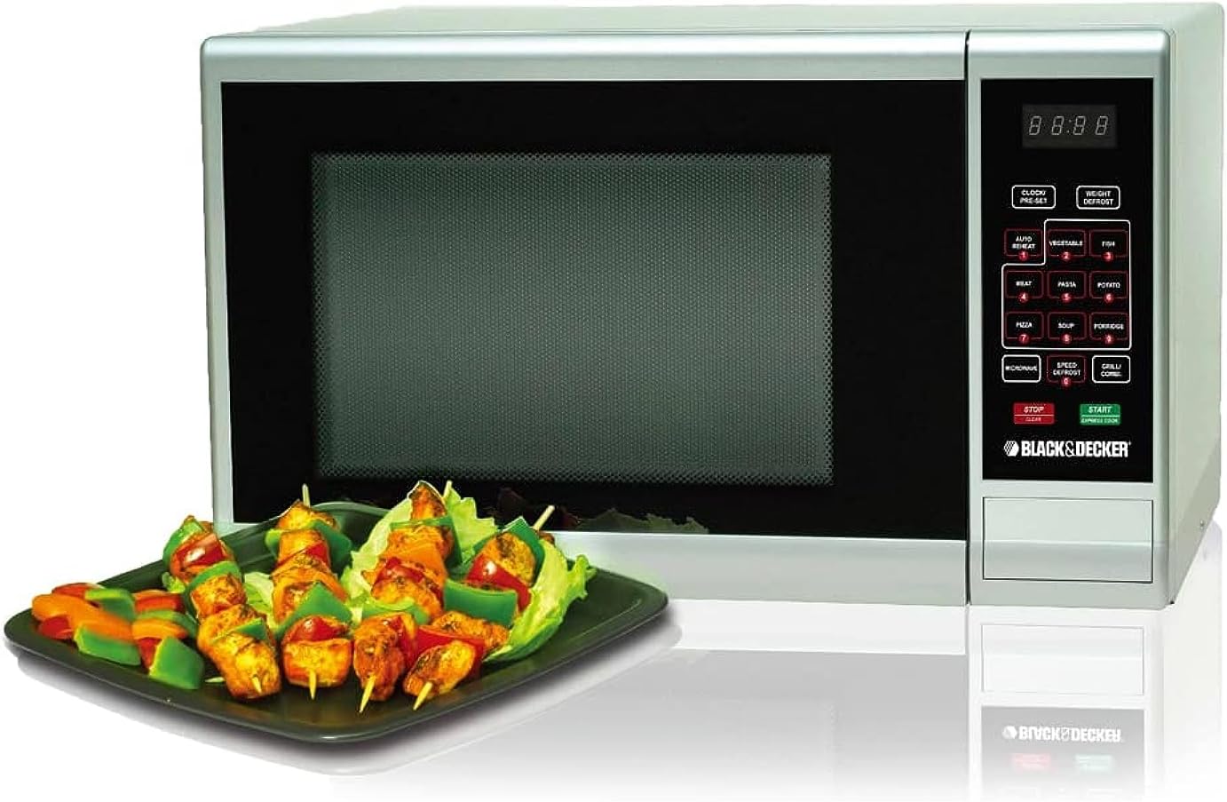 BLACK+DECKER 30L Microwave Oven with Grill, Auto Menu Function, 5 Microwave Power Levels, Defrost & Grill, Sleek Finish, Silver/Black 900 W MZ3000PG-B5