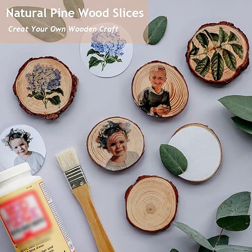 Miniatura 3 de 80 piezas de rebanadas de madera natural sin terminar  1-1.5 pulgadas  Kit de madera de bricolaje con corteza  para manualidades de madera,