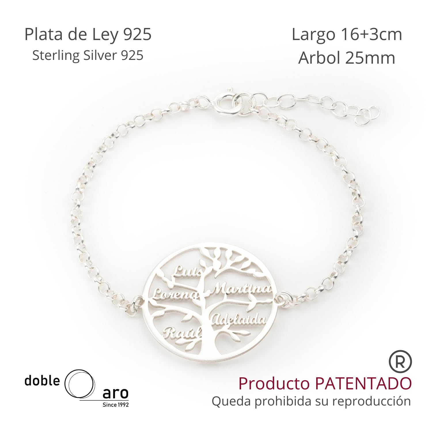 Collar Árbol de la Vida para Mujer Plata de Ley - Colgante Regalo para Madres y Abuelas con Nombres de su Familia - Cadena de 45 cm + 3cm