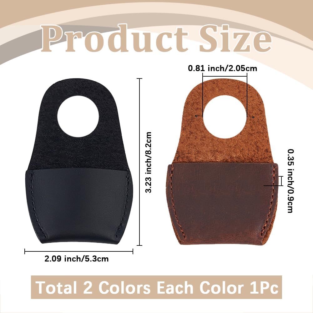 2PCS 2 Colors Genuine Leather Thumb Guard Carving Tool Cowhide Finger Protector Full Grain Leather Thumb Cap Handmade Carpenter Working Kit Accessories for Wood Carving Woodcrafts Crafting