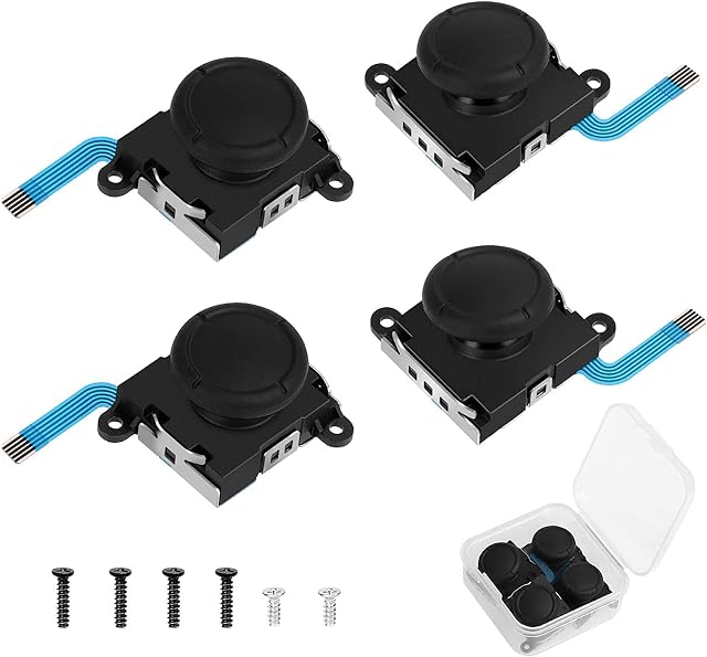 Switch Joystick Replacement for NS Joycon Controller, Linkstyle 4 Pcs Left Right Joystick Thumb Sticks Repair Kit, 3D Analog Thumbsticks Switch Analogue Stick Replacement for Nintendo Switch