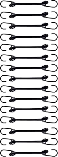 Miniatura 18 de Mini cuerda elástica con ganchos de 6 pulgadas, recubierto de plástico, sin extremo de gancho afilado, 15 piezas