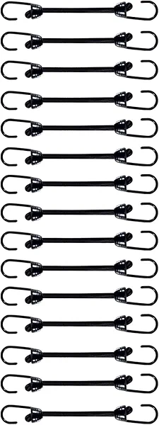 Joneaz Mini Bungee Cord with Hooks 2 Inch, Plastic Coated, Without Sharp Hook End, 15 Piece