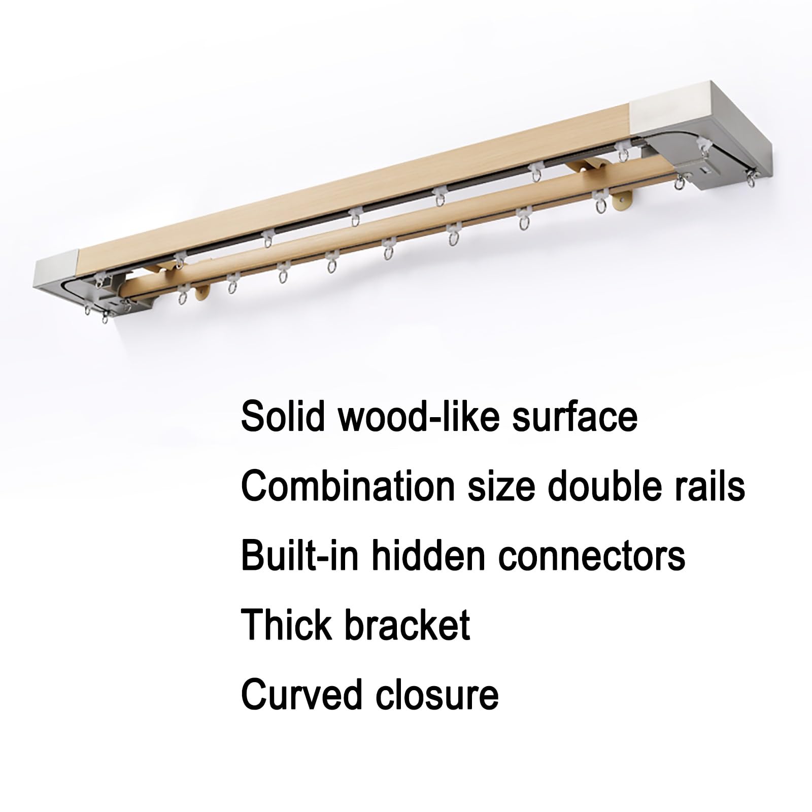 Rail mural silencieux en alliage d'aluminium imitation bois 3 m Système coulissant droit pour tringle à rideaux simple/double Idéal pour décoration d'intérieur