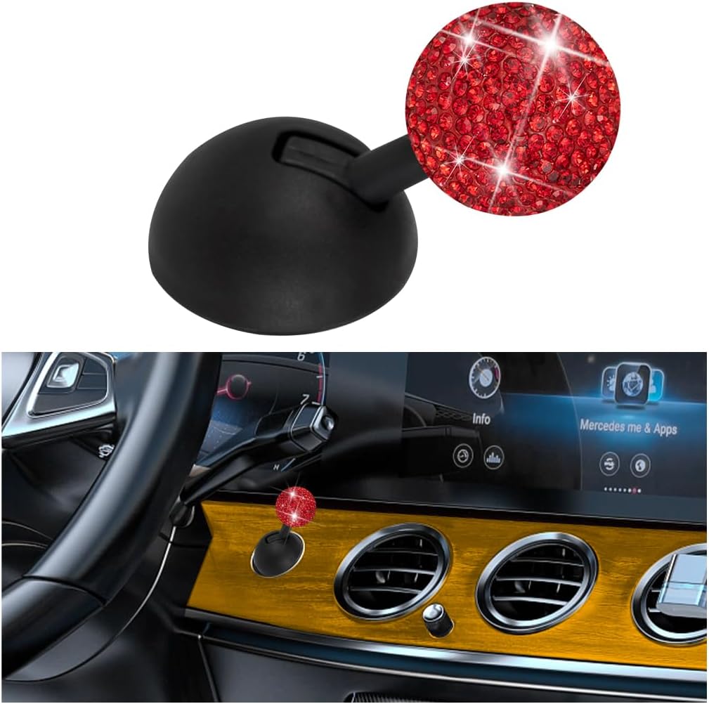 Bling Car Push Start Button Cover, Crystal Rhinestone One-Touch Vehicle Engine Joystick Rocker Decor, Sparkling Auto Interior Decoration Accessories, Universal Fit (Red)
