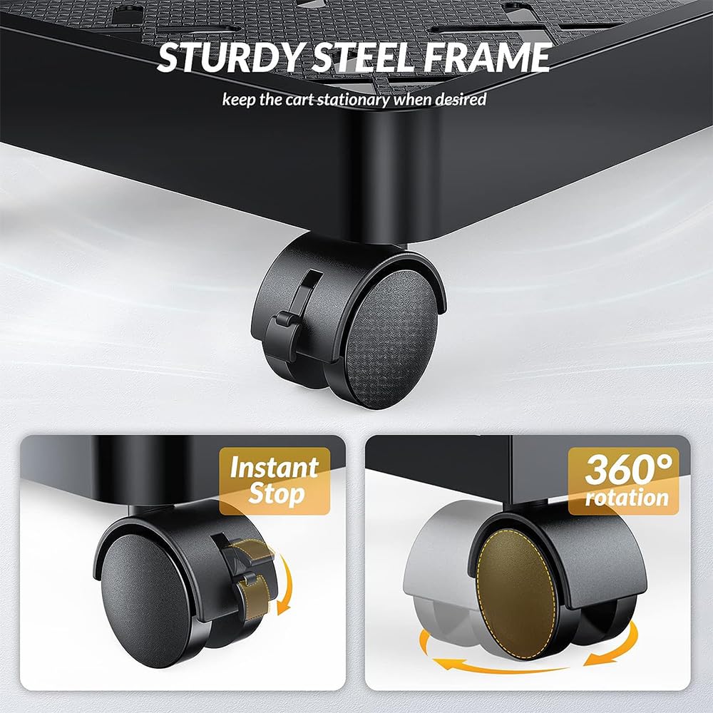 Soporte móvil para CPU para PC, Soporte Ajustable para Torre de Ordenador con 6 Ruedas con Bloqueo, Soporta hasta 40kg - Negro