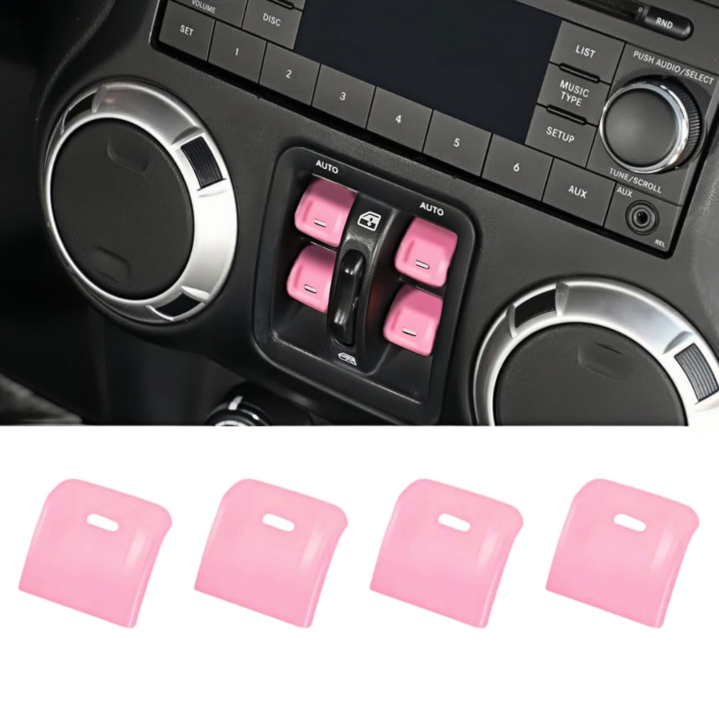 4PCS Upgraded Window Switch Button Cover Compatible with 2012-2017 Jeep Wrangler JK JKU (Pink)