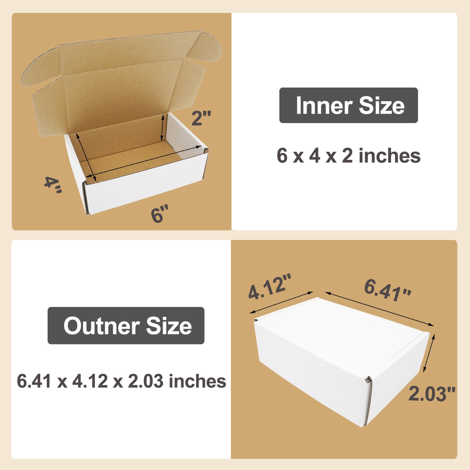 Lot de 50 petites boîtes d'expédition blanches en carton ondulé pour emballage professionnel 15,2 x 10,2 x 5,1 cm