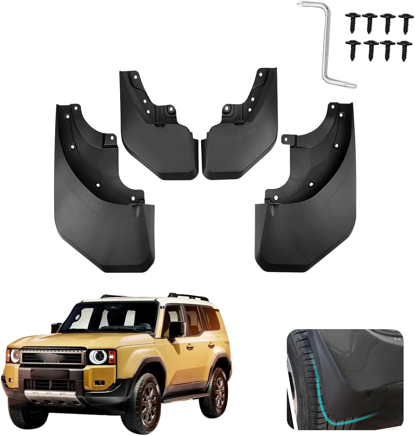 Custom Fit for Mud Flaps Toyota Land Cruiser Prado 250 J250 LC250 2024-2025 Mud Splash Guard Front and Rear 4-PC Set