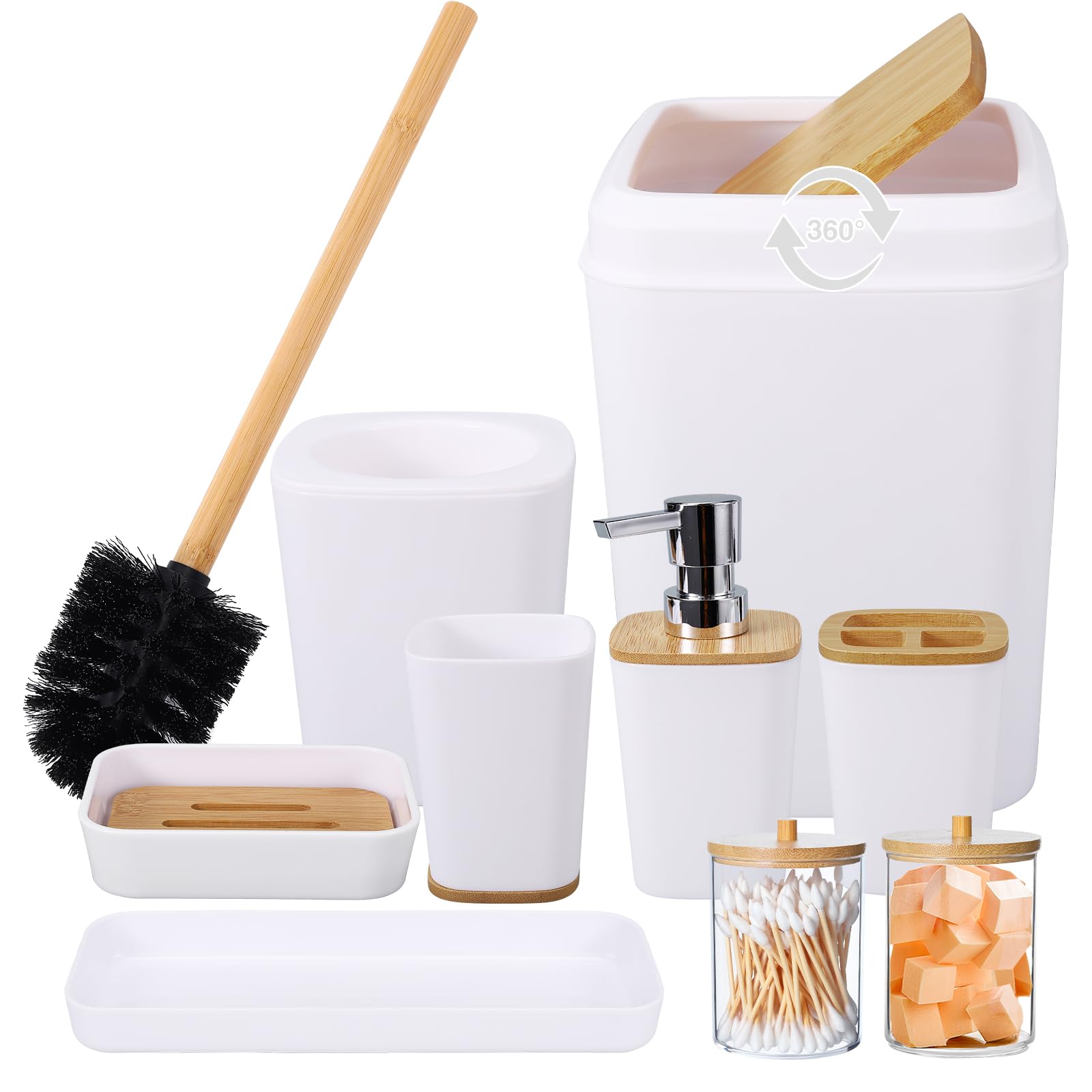 White Bathroom Accessories Set, 9 Piece Bathroom Accessory Set with