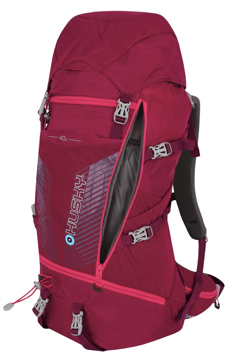 Husky Rucksack 40L – Leichter, Robuster & Wasserdichter Outdoor-Rucksack mit Viel Stauraum, Komfortsystem & Regenhülle für Trekking, Wandern & Reisen (Capture, Magenta)