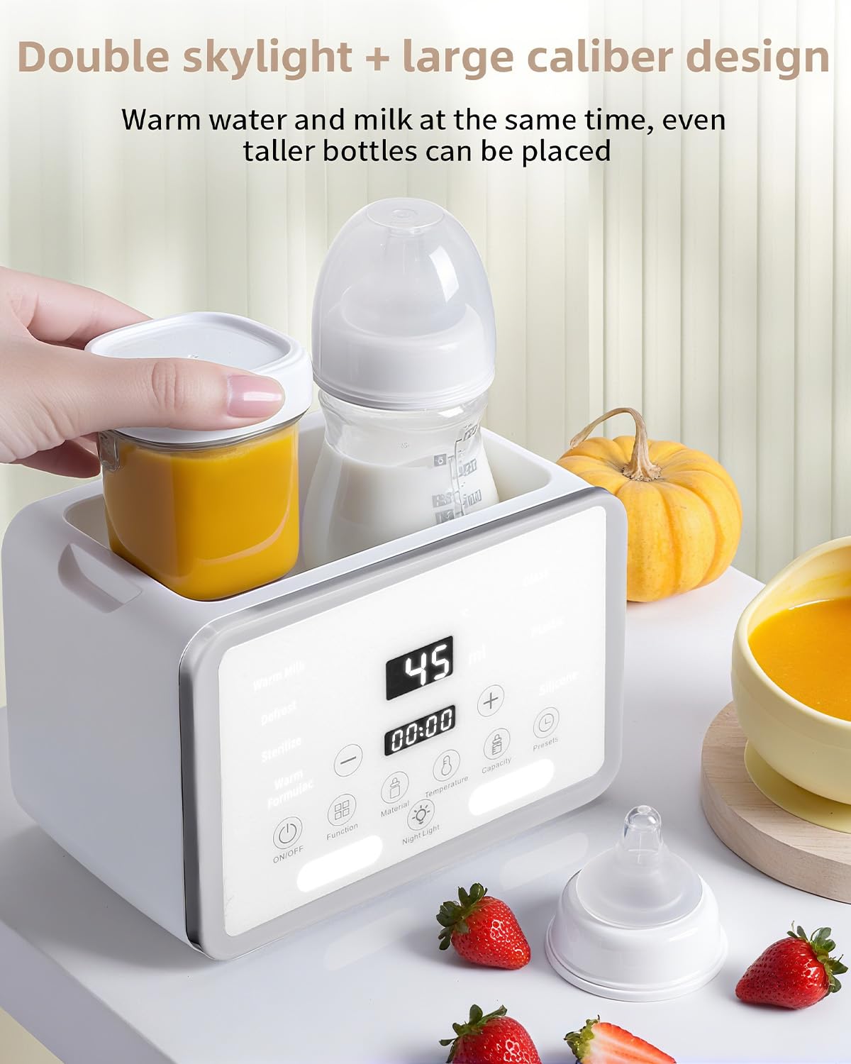 Sterilizzatore per biberon per biberon 8 in 1Fast riscaldamento alimenti per bambini, 2 bottiglie contemporaneamente, sterilizzatore a vapore regolabile per biberon con display LCD