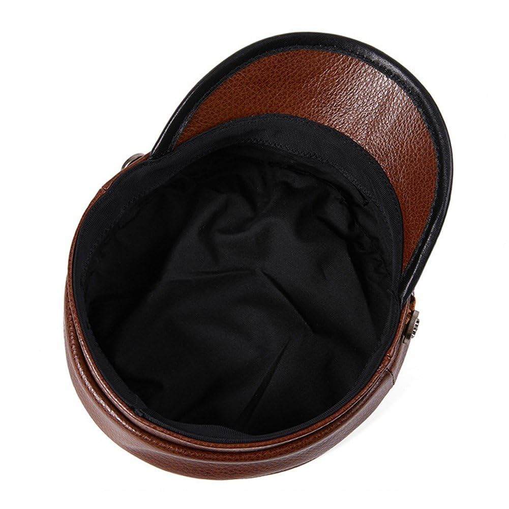 Cappello Militare Vintage, Berretto 'Esercito Tedesco, Berretto in Pelle, Stile Militare, con Visiera, Berretto in Pelle di Mucca Uomo, Classico Cappello Militare Caldo 'Esercito