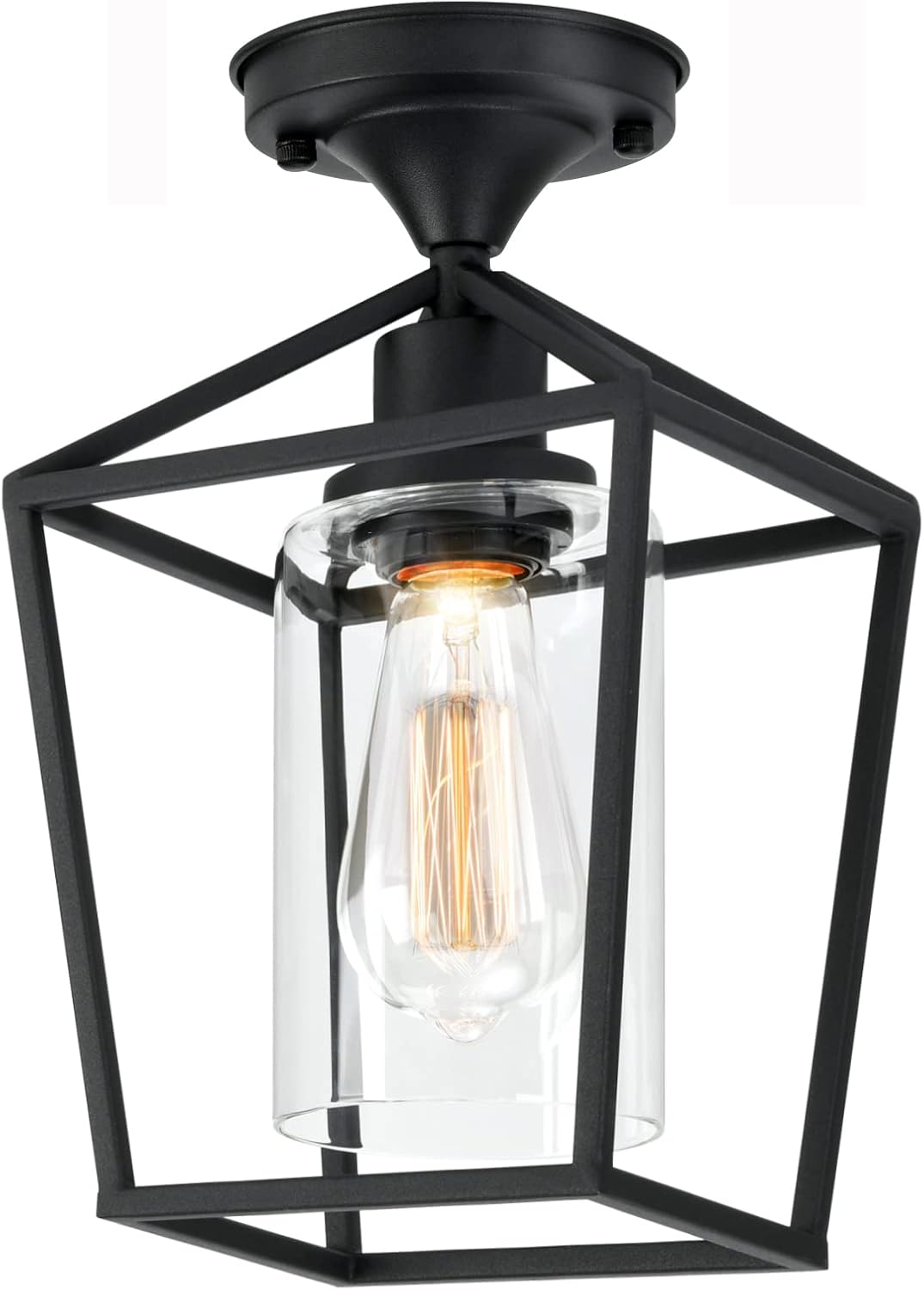 Melovom Clear Glass Semi Flush Mount Industrial Vintage Ceiling Light Fixtures, Black for Hallway, Porch, Dining Room, Kitchen