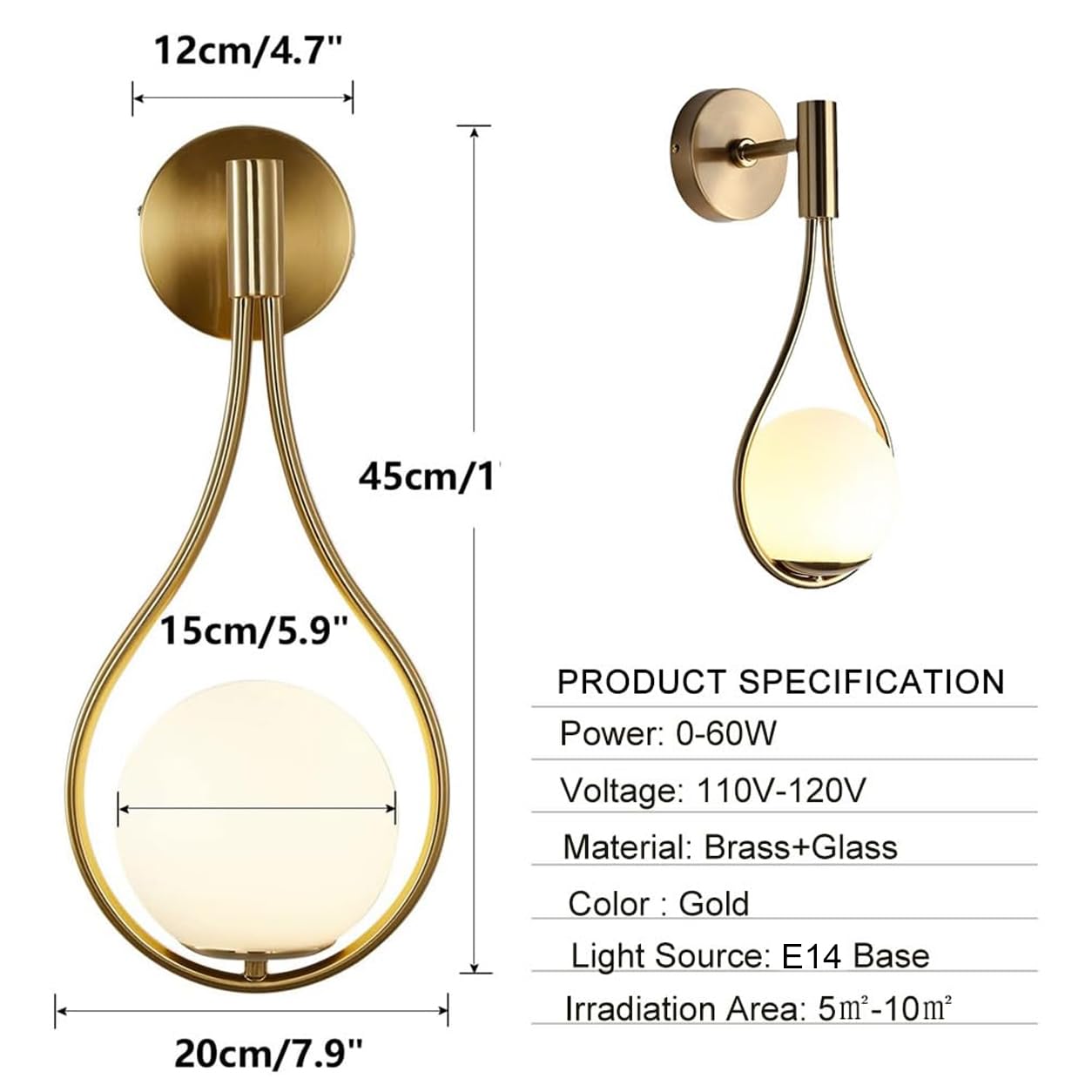 Wall Lamp Lighting Globe Glass Wall Sconce Brushed Brass Wall Lamps Wall Washer For Living Room Bedroom