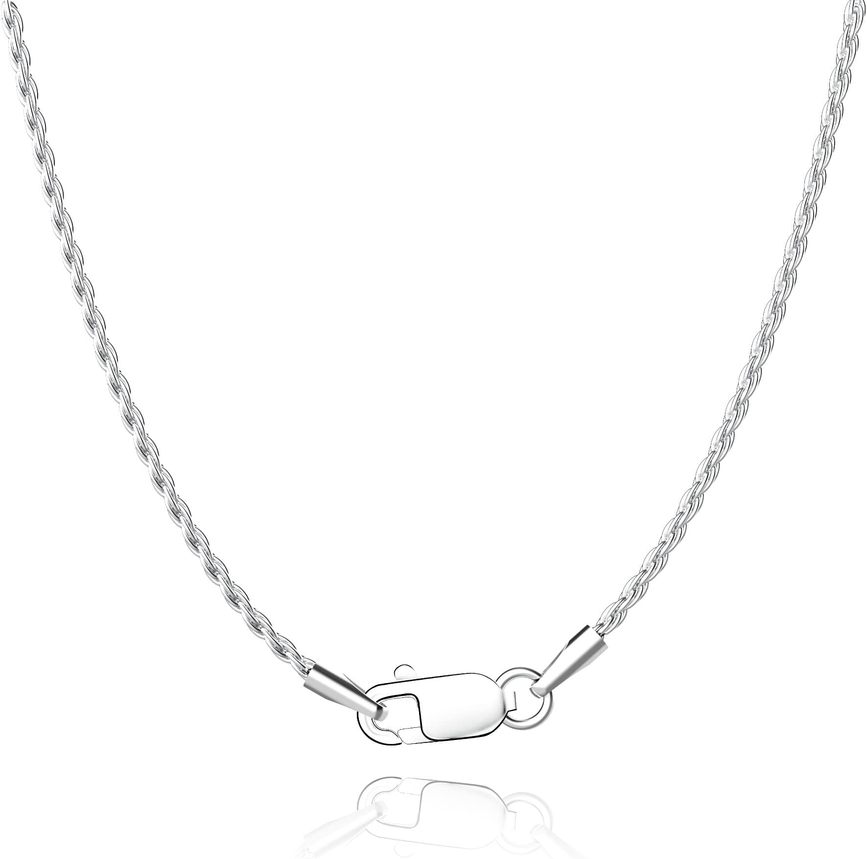 Jewlpire Diamond Cut 925 Sterling Silver Chain Rope Chain Italian Silver Necklace Chain for Women Men Super Shiny Durable 1.35mm Size 16,18, 20, 22, 24 Inches