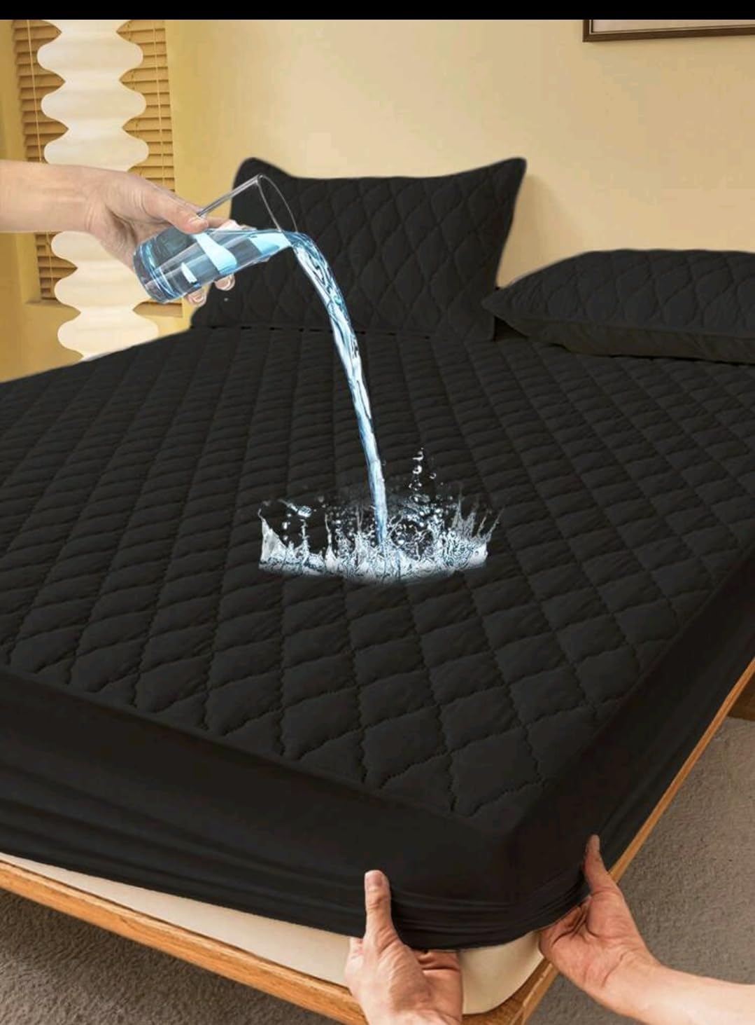 Sábana Impermeable Ajustable | Forro Protector de Colchón Acolchado y Transpirable – Queen, King y Twin (1000, Black, Queen)